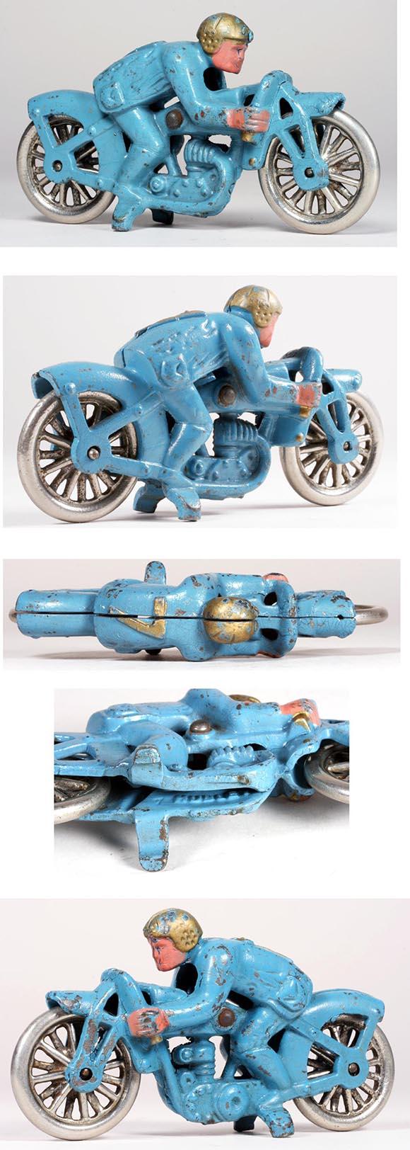 c.1933 Hubley, Cast Iron Hill Climber #7 Blue Motorcycle